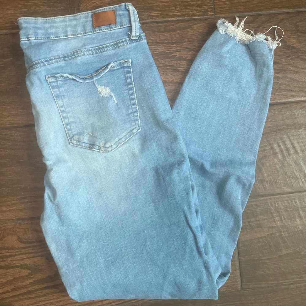 Simple society Distressed washed faded blue ripped skinny jeans